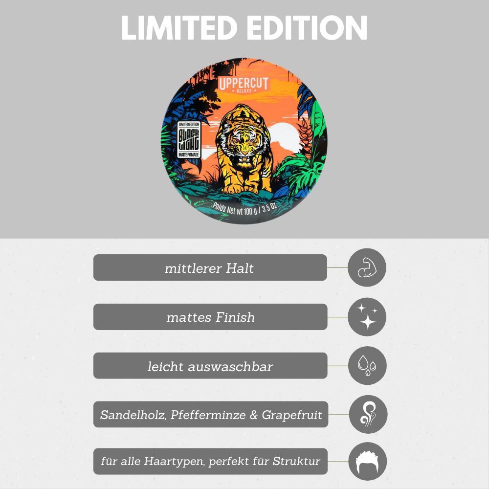 Infografik Uppercut Deluxe Matte Pomade Black Light