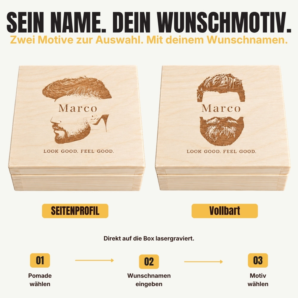 Reuzel Pomaden-Geschenkset in personalisierter Holzbox - 95 g + 35 g