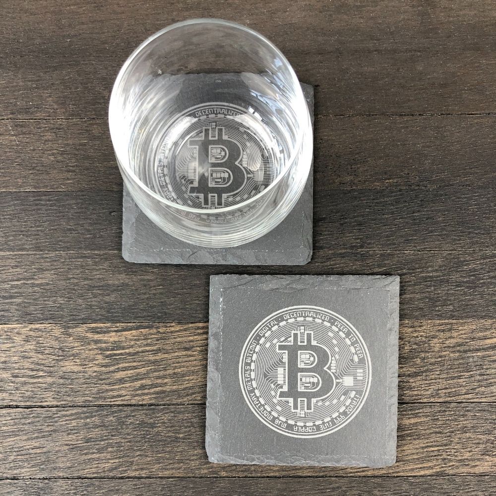 Bitcoin Untersetzer aus Schiefer