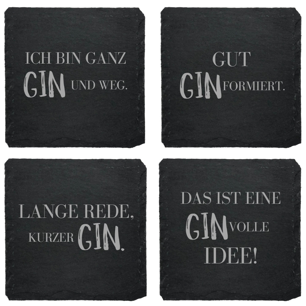 Slate gin coasters with various designs - set of 4
