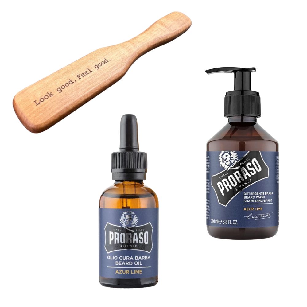 Proraso Bartpflegeset Azur Lime mit Bartbürste