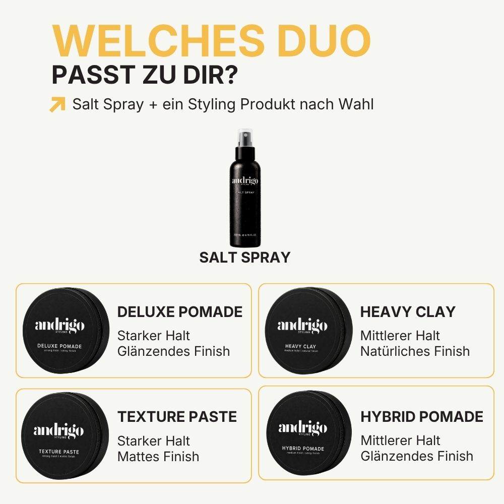 ANDRIGO Styling-Set – Salt Spray & Pomade, Clay oder Paste