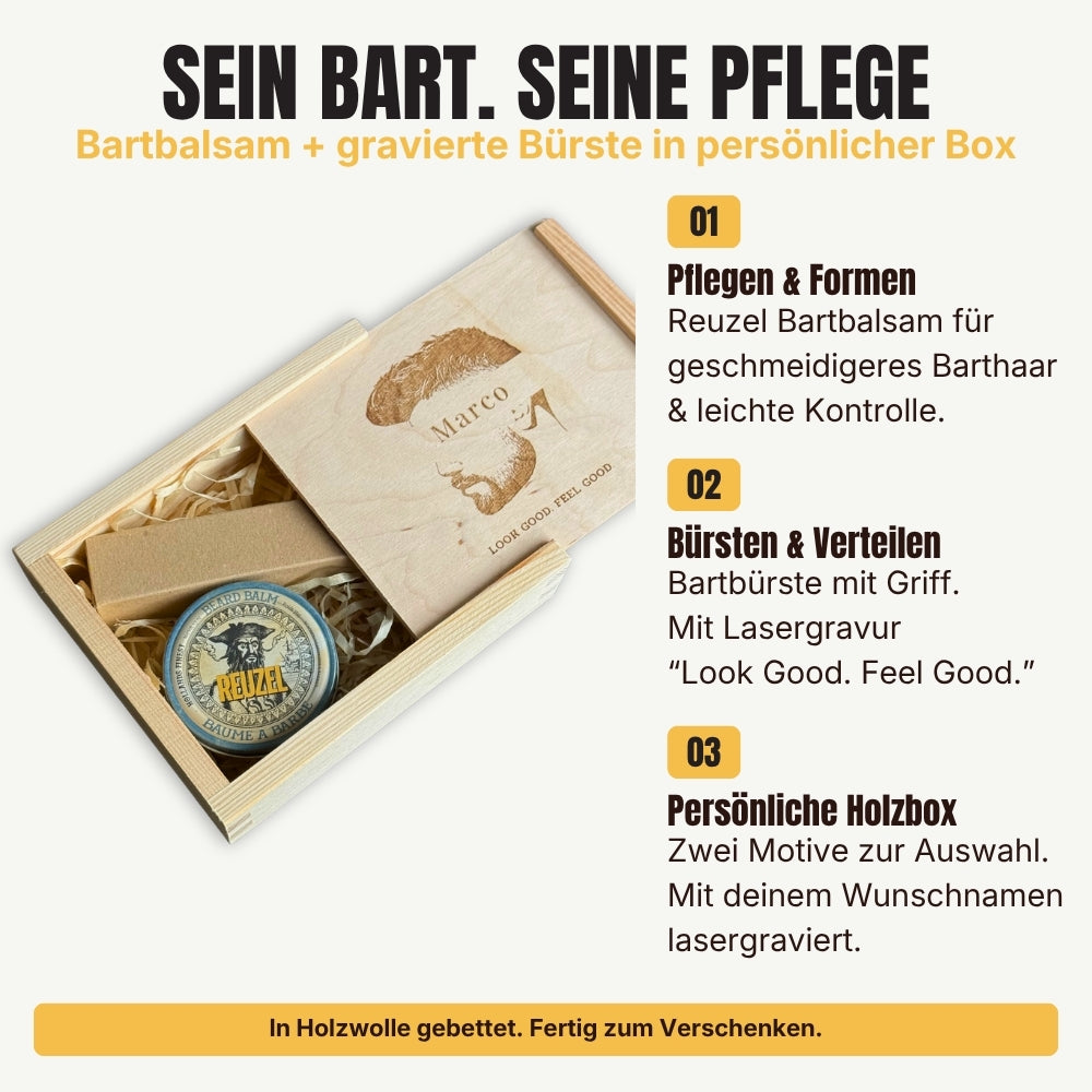 Reuzel Bartpflege-Geschenkset personalisiert – Bartbalsam & Bürste