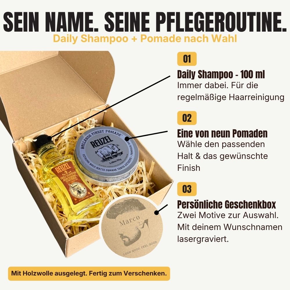 Reuzel Geschenkset personalisiert – Daily Shampoo & Pomade nach Wahl