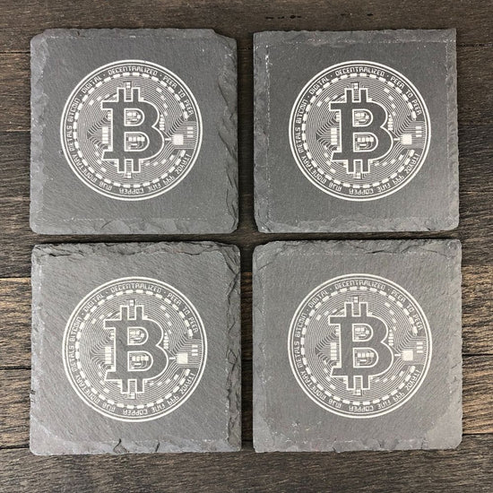 Bitcoin Untersetzer aus Schiefer