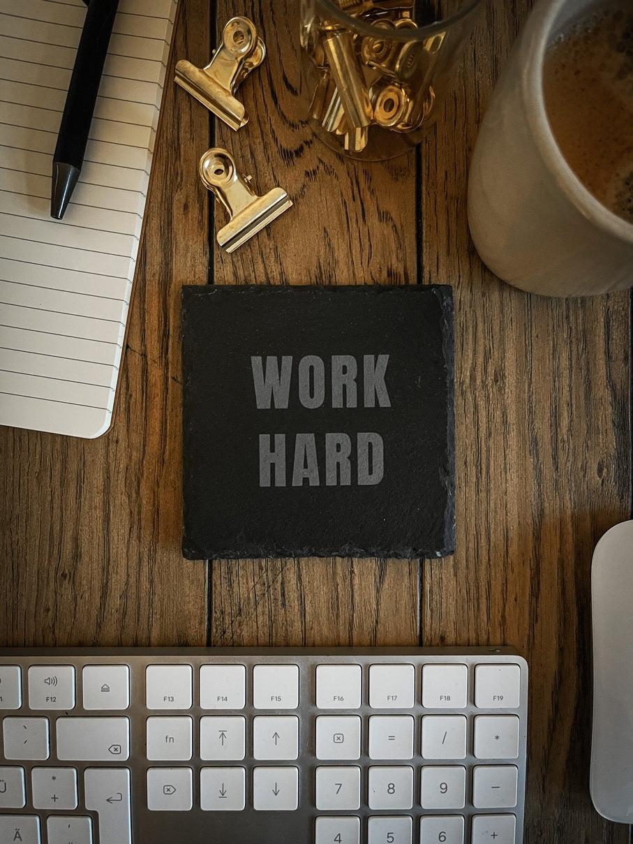 Work & Hustle Motivation Untersetzer aus Schiefer WORK HARD